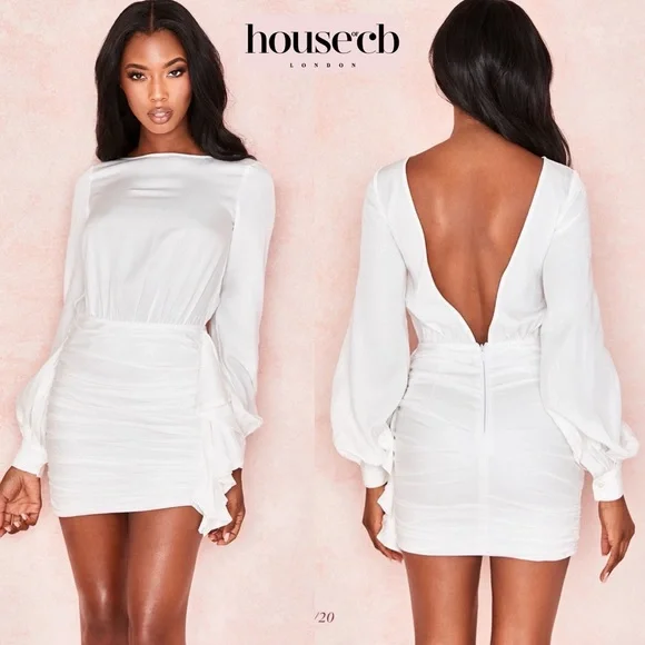 House of CB Chambery White Backless Ruched Mini Dress • NWT • Size S Open Back - Picture 3 of 16